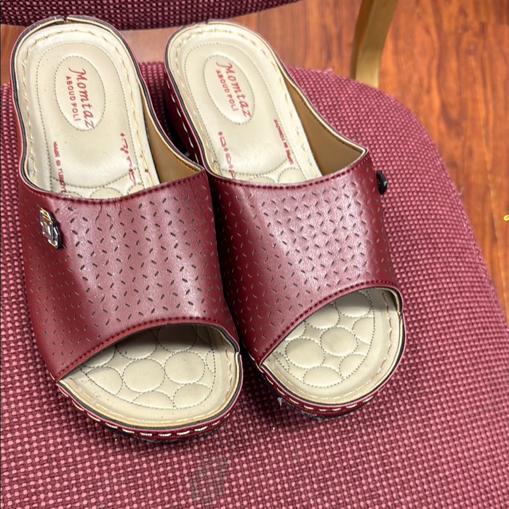 Nomi Red Mules with Perforated Design